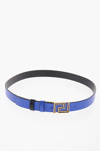 Reversible Leather Greca Belt with Golden Buckle 30mm