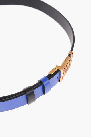 Reversible Leather Greca Belt with Golden Buckle 30mm