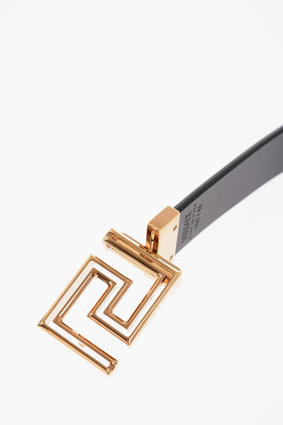 Reversible Leather Greca Belt with Golden Buckle 30mm