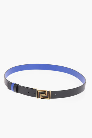 Reversible Leather Greca Belt with Golden Buckle 30mm