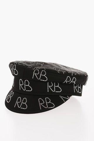 Satin Baker Boy Hat with All-Over Rhinestone Monogram