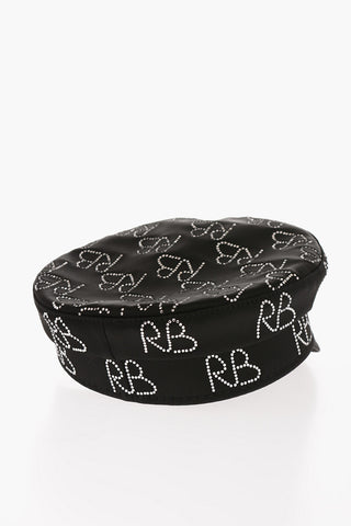 Satin Baker Boy Hat with All-Over Rhinestone Monogram