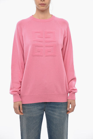 Crew Neck Cashmere Pullover with Terry-effect Logo