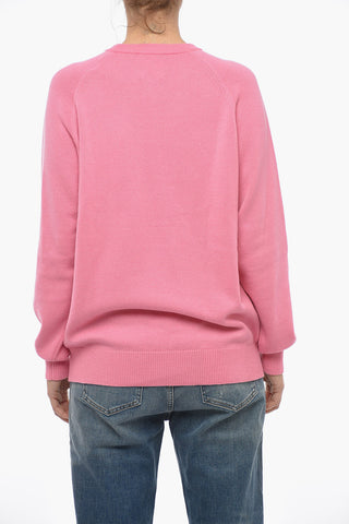 Crew Neck Cashmere Pullover with Terry-effect Logo