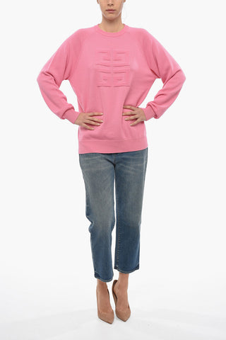 Crew Neck Cashmere Pullover with Terry-effect Logo