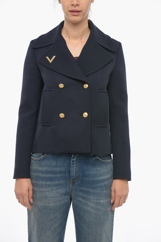 Blazer Doppiopetto in Lana con Applicazione Logo