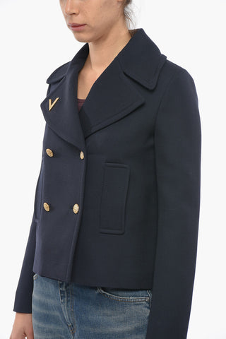 Blazer Doppiopetto in Lana con Applicazione Logo