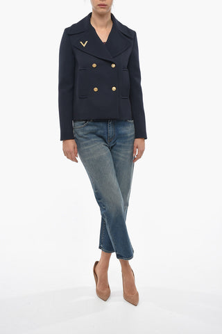 Blazer Doppiopetto in Lana con Applicazione Logo