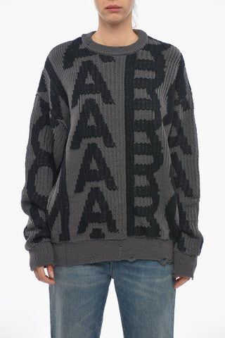 Pullover Oversized in Misto Lana con Motivo Monogram