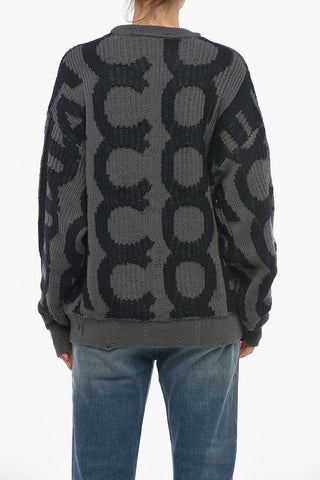 Pullover Oversized in Misto Lana con Motivo Monogram