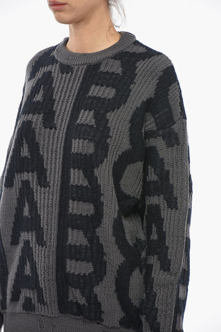 Pullover Oversized in Misto Lana con Motivo Monogram