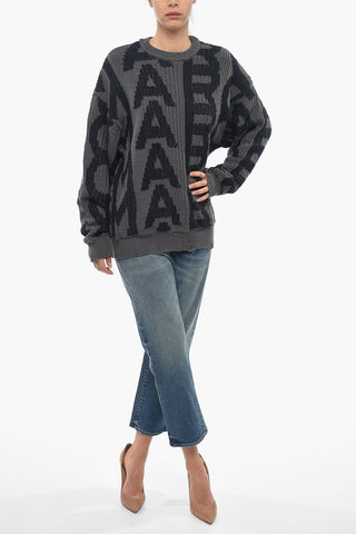 Pullover Oversized in Misto Lana con Motivo Monogram