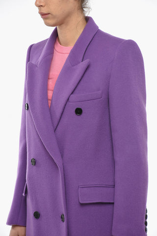 Virgin Wool Blend Double-Breasted Coat with Peak Lapel