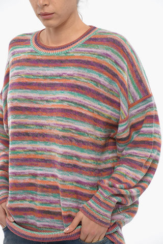 Crew Neck Striped Cashmere Blend Sweater
