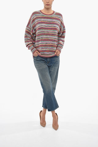Crew Neck Striped Cashmere Blend Sweater