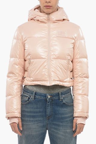 Piumino Crop in Nylon Lucido con Monogram in Rilievo