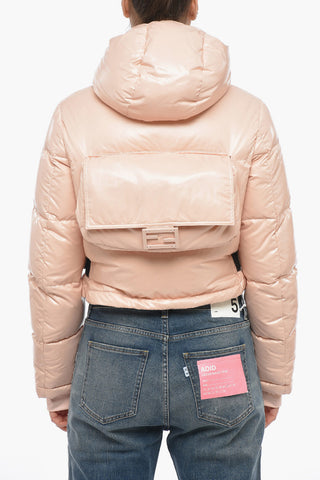 Piumino Crop in Nylon Lucido con Monogram in Rilievo
