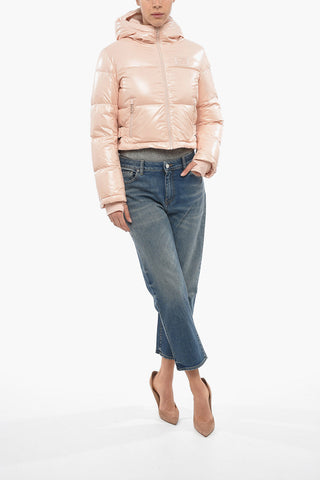 Piumino Crop in Nylon Lucido con Monogram in Rilievo