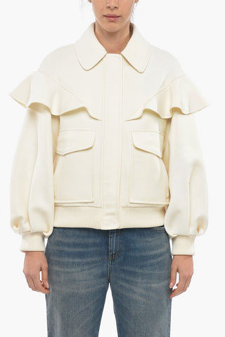 Bomber In Lana Con Volant Sulle Spalle