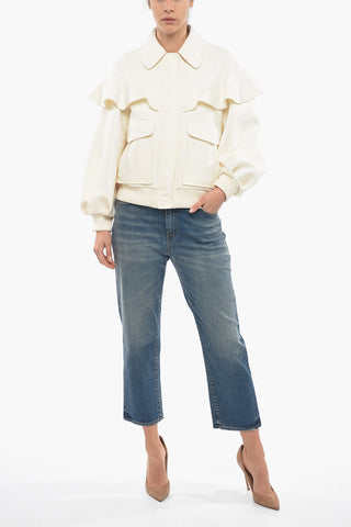 Bomber In Lana Con Volant Sulle Spalle