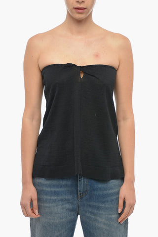 Linen Strapless Top with Cut-out Detailing