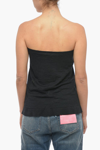 Linen Strapless Top with Cut-out Detailing