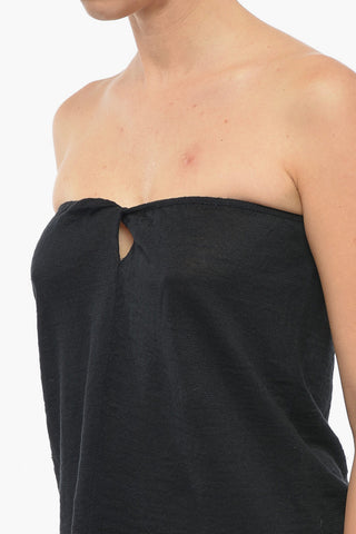 Linen Strapless Top with Cut-out Detailing
