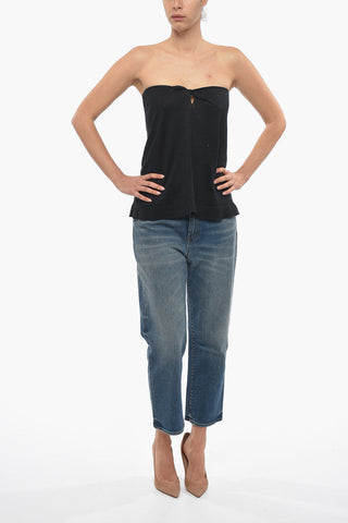 Linen Strapless Top with Cut-out Detailing