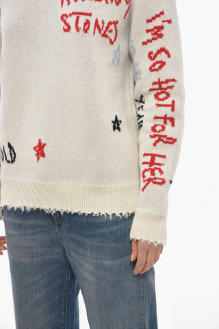 Crew Neck ROLLING STONES Sweater with Fringed Bottom