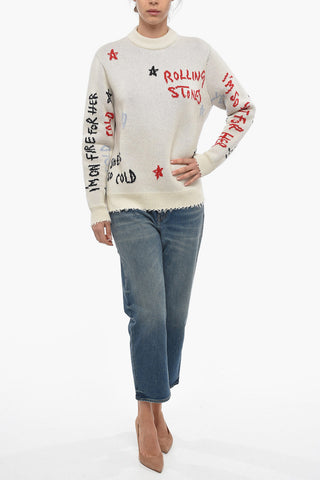 Crew Neck ROLLING STONES Sweater with Fringed Bottom