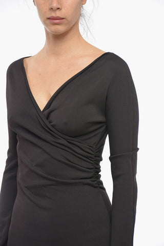 V Neck Viscose Blend Wrap Dress