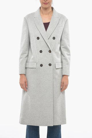 Wool Double Breasted Coat with Peak Lapel