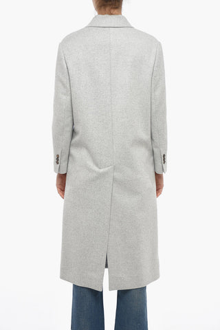 Wool Double Breasted Coat with Peak Lapel