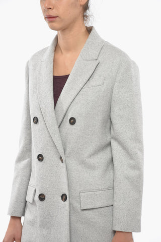 Wool Double Breasted Coat with Peak Lapel