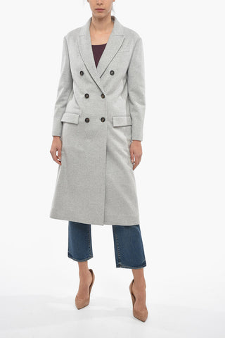 Wool Double Breasted Coat with Peak Lapel