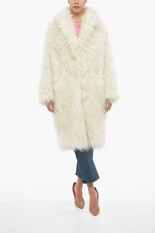 Solid Color Faux Fur Open-Front Coat