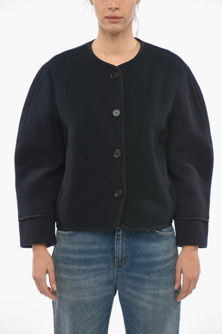 Buttoned Boxy Fit Wool Cropped Peacoat