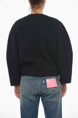 Buttoned Boxy Fit Wool Cropped Peacoat