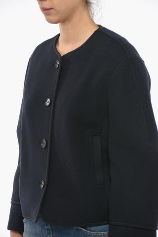 Buttoned Boxy Fit Wool Cropped Peacoat