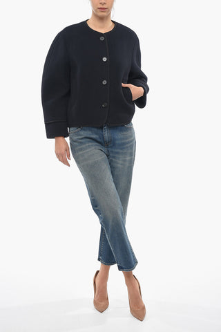 Buttoned Boxy Fit Wool Cropped Peacoat