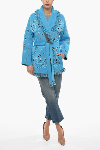 Belted BANDANA Cashmere Cardigan with Paisley Motif