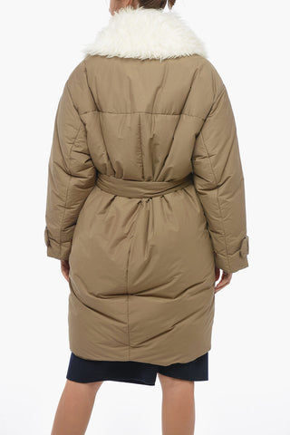 Belted Padded Parka With Removable Faux-Fur Collar