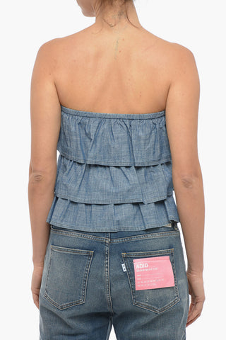 Cotton-chambray TOSCA Strapless Top with Flounces