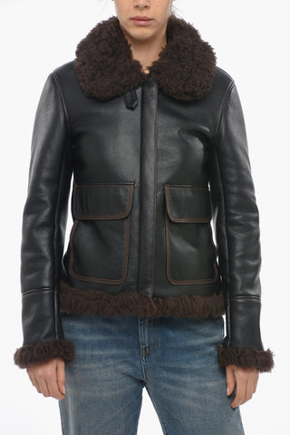 Vegan Leather Aviator Jacket With Contrasting Seams