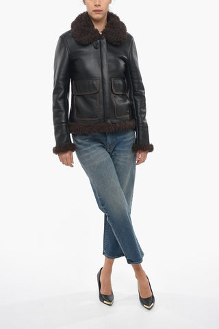 Vegan Leather Aviator Jacket With Contrasting Seams