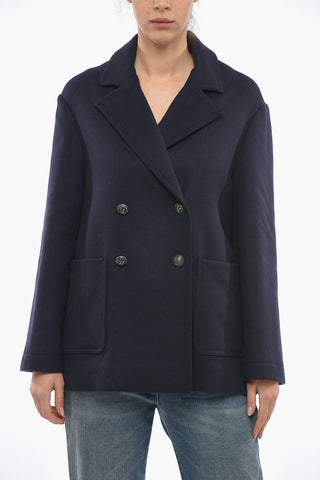 Wool Double Breasted Coat With Patch Pocket