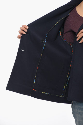 Wool Double Breasted Coat With Patch Pocket