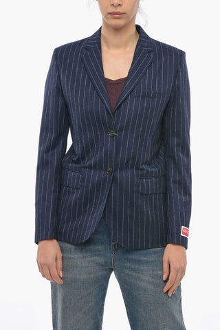 Blazer Monopetto Gessato Con Tasche Ad Aletta