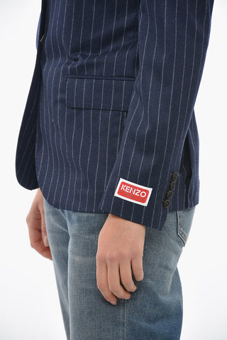 Blazer Monopetto Gessato Con Tasche Ad Aletta