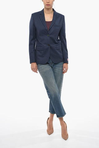 Blazer Monopetto Gessato Con Tasche Ad Aletta